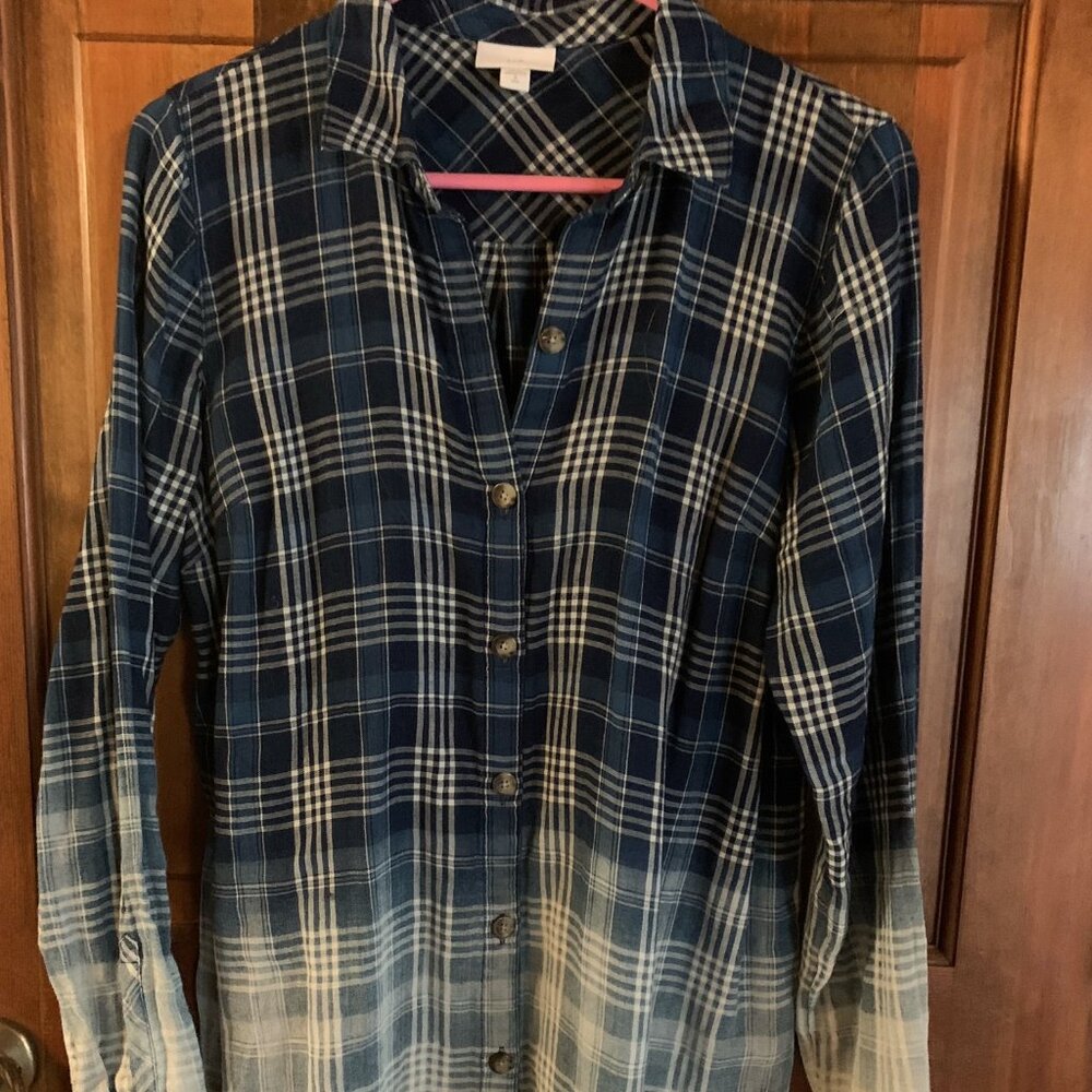J.Jill nwot navy plaid ombre tunic shirt ST small tall